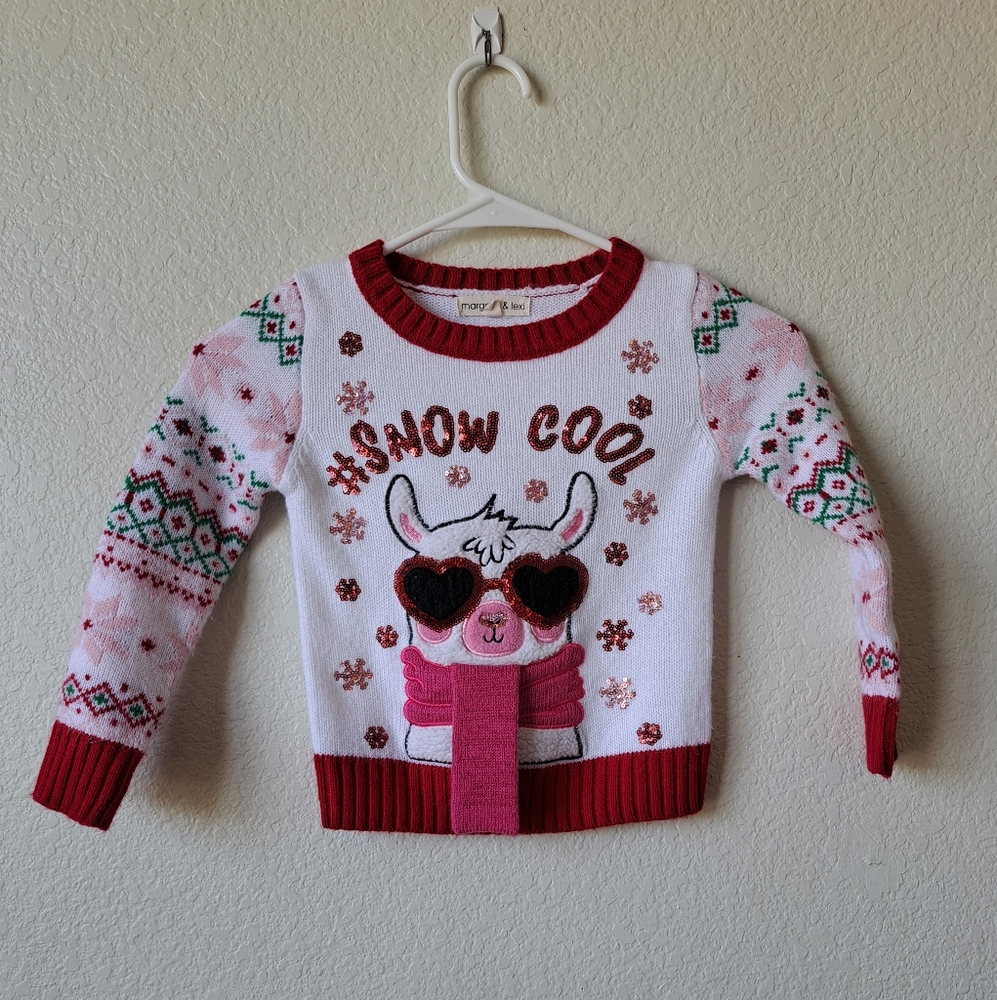Girls Cute Sequin Winter Llama Sweater Size 5